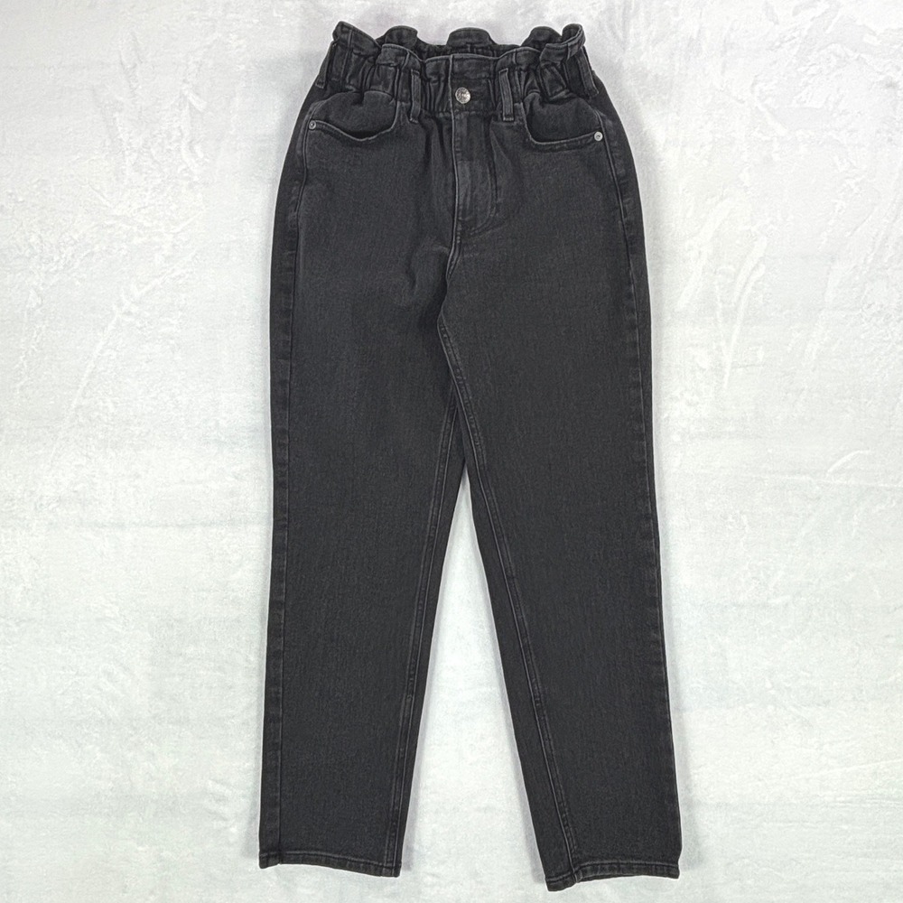 Express Womens Super High Rise Mom Jeans Paperbag Waist Washed Black Size 2